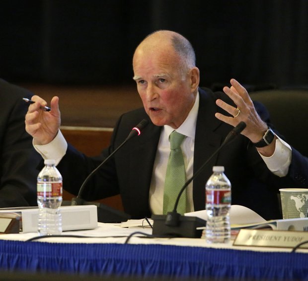 Eric Risberg Associated Press Gov. Jerry Brown addresses University of California regents at a January meeting in San Francisco. Brown favors expanded online learning for higher education.