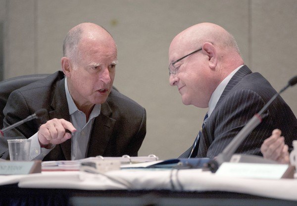 Gov. Jerry Brown, left, is shown with UC President Mark G. Yudof in May. (Hector Amezcua / Associated Press / May 15, 2013)