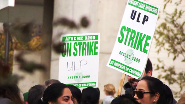Thousands of UC system employees took part in a one-day strike on Wednesday Nov. 20, 2013. (Credit: KTLA)