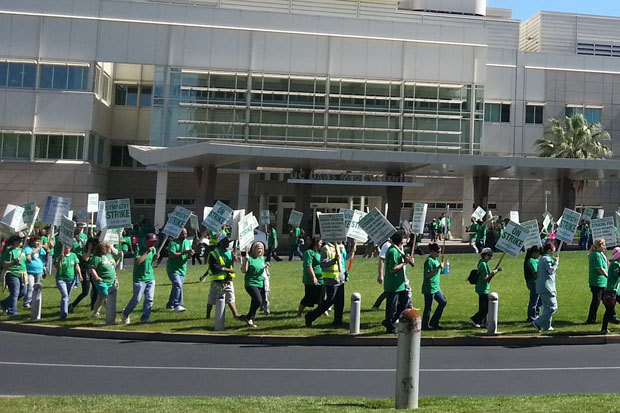 A May 2013 strike at the University of California Davis, near Sacramento, was one of a series that finally secured strong limits on contracting out. Photo: AFSCME 3299.