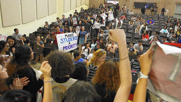 Students at UC San Diego march through a class Nov. 24. They were protesting a proposed increase in tuition. (Don Bartletti, Los Angeles Times)