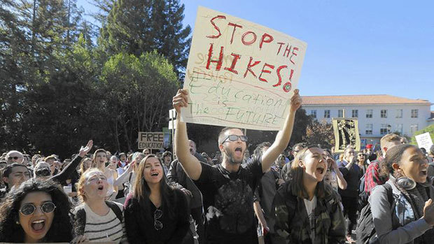 UC Berkeley students protest against tuition increases on Nov. 24. (Jeff Chiu / Associated Press)