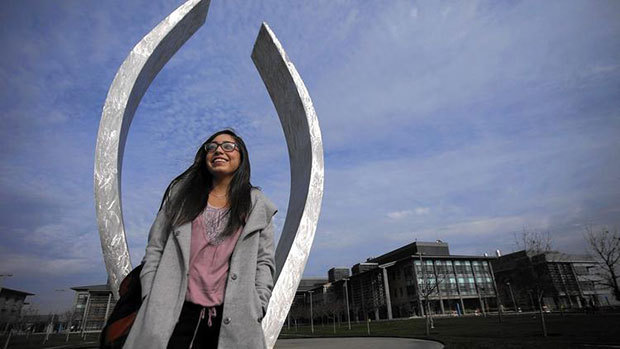 The UC system guarantees to provide a spot somewhere for the top 12.5% of California high school graduates. Aimee Ruiz, a sophomore at UC Merced, benefited from that promise. (Genaro Molina / Los Angeles Times)