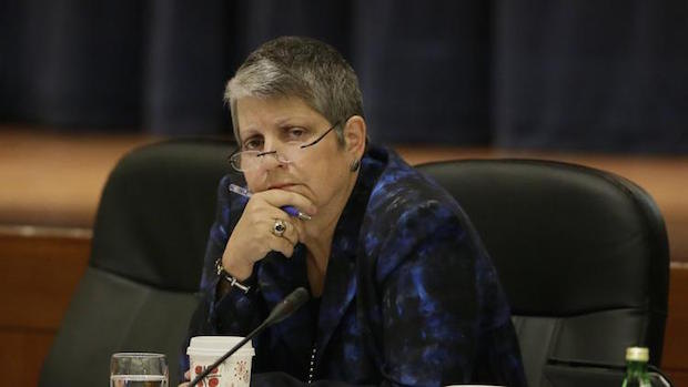  UC President Janet Napolitano University of California President Janet Napolitano listens as student speakers denounce her plan to raise tuition during a meeting of the Board of Regents in November. (Eric Risberg / Associated Press) 