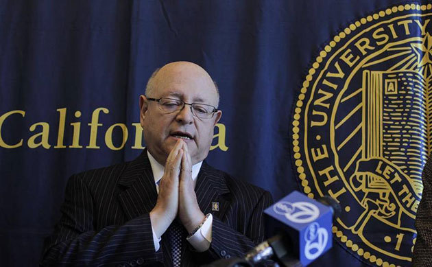 University of California President Mark Yudof gestures during a news conference at a UC Regents meeting in San Francisco, Wednesday, July 18, 2012. Paul Sakuma AP