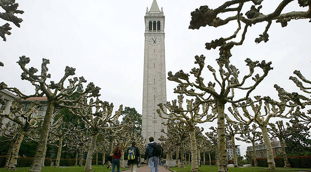 Students walk near Sather Tower on the University of California at Berkeley campus February 24, 2005 in Berkeley, California. - Justin Sullivan/Getty Images