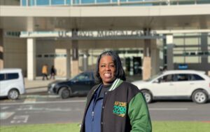 Natisha in front of the UC Davis medical center.